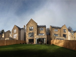 Panoramic rear view of homes at Forge View, Sheffield