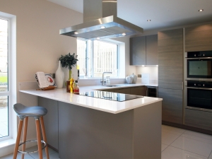 Modern kitchen with fully integrated appliances.
