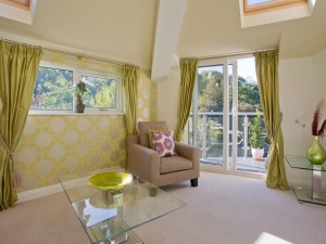 Living room in show apartment in Somersbury Court.