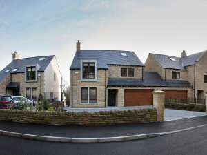 Panoramic shot showing front of homes at Forge View, Sheffield
